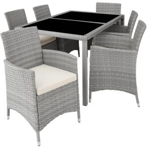 Tectake 403704 rattan garden furniture set lissabon 6+1 with protective cover - light grey