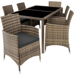 Tectake 403705 rattan garden furniture set lissabon 6+1 with protective cover - nature