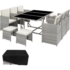 Tectake 403730 rattan garden furniture set malaga 6+4+1 with protective cover - light grey