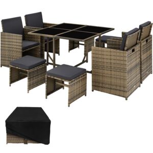Tectake 403735 rattan garden furniture set bilbao 4+4+1 with protective cover - nature