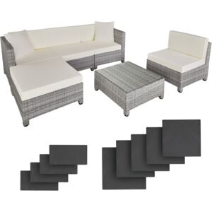 Tectake 403742 rattan garden furniture set with aluminium frame, variant 2 - light grey