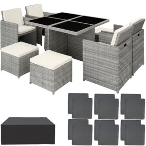 Tectake 403756 rattan garden furniture set manhattan with protective cover - light grey