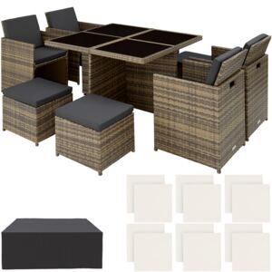 Tectake 403757 rattan garden furniture set manhattan with protective cover - nature
