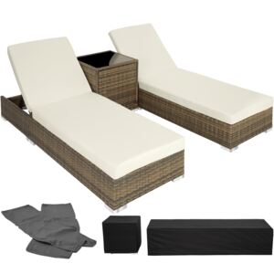 Tectake 403771 2 sunloungers + table with protective cover rattan aluminium - nature