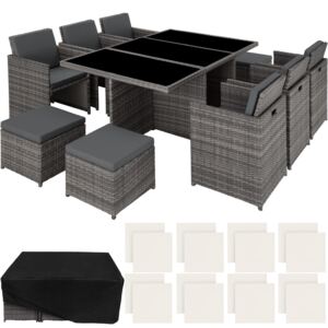 Tectake 403821 rattan garden furniture set new york with protective cover - grey