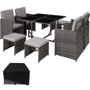 Tectake 403901 rattan garden furniture set bilbao 4+4+1 with protective cover - grey
