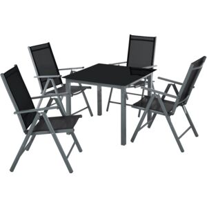 Tectake 403905 garden table and chairs furniture set 4+1 - dark grey