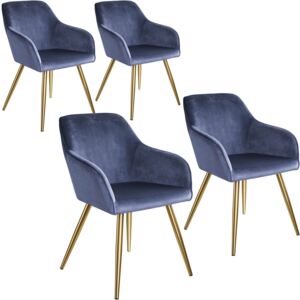 Tectake 403995 4 marilyn velvet-look chairs gold - blue/gold
