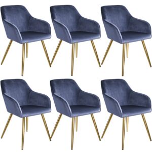 Tectake 403996 6 marilyn velvet-look chairs gold - blue/gold