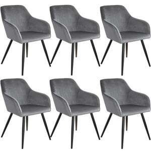 Tectake 404036 6 marilyn velvet-look chairs - grey/black
