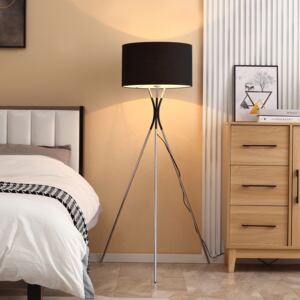 HOMCOM Modern Tripod Floor Lamp, Free Standing Light with Metal Frame, Fabric Lampshade and E27 Base for Living Room, Bedroom, Office, Black