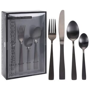 Excellent Houseware 16 Piece Cutlery Set Stainless Steel Black