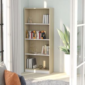 VidaXL 4-Tier Book Cabinet White and Sonoma Oak 60x24x142 cm Chipboard