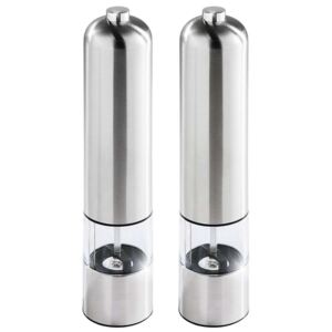 Tectake 401778 electric salt and pepper grinder set of 2 made of stainless steel with lamp - silver