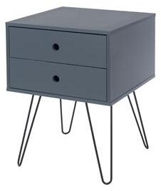 Arsisan Blue Telford, Metal Leg 2 Drawer Bedside Cabinet
