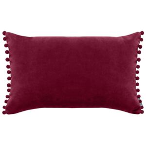 Country Living Velvet Pom Pom Cushion - Cranberry -30x50cm
