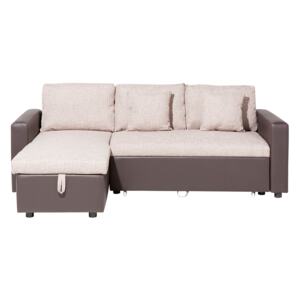 Corner Sofa Bed Black Beige Fabric with Storage L-Shaped Right Hand Orientation Classic Beliani
