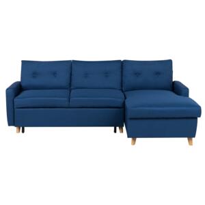 Corner Sofa Bed Blue Fabric 4 Seater Storage L-shaped Left Hand Orientation Beliani