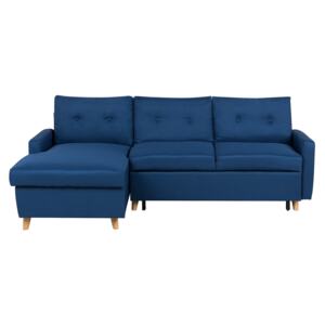 Corner Sofa Bed Blue Fabric 4 Seater Storage L-shaped Right Hand Orientation Beliani