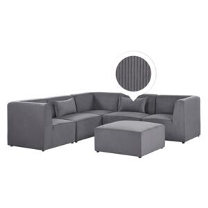 Modular Corner Sofa Grey Corduroy with Ottoman Right Hand 5 Seater Sectional Sofa L-Shaped Modern Design Beliani