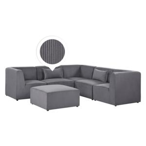Modular Corner Sofa Grey Corduroy with Ottoman Left Hand 5 Seater Sectional Sofa L-Shaped Modern Design Beliani