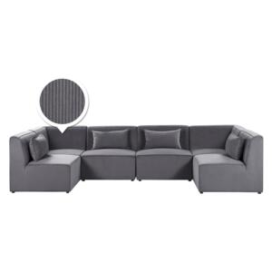 Modular Corner Sofa Grey Corduroy 6 Seater Sectional Sofa U-Shaped Modern Design Beliani