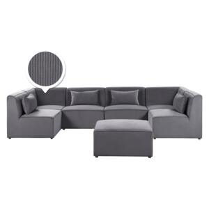 Modular Corner Sofa Grey Corduroy with Ottoman 6 Seater Sectional Sofa U-Shaped Modern Design Beliani