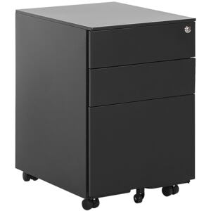 Office Storage Unit Black Stainless Steel with Castors 3 Drawers Key-Locked Industrial Design Beliani