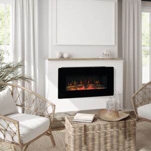 HOMCOM Electric Wall-Mounted Fireplace Heater with Adjustable Flame Effect, Remote Control, Timer, 1800/2000W, Black