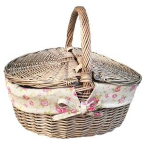 Willow Premium Antique Wash Oval Picnic Basket Garden Rose Lining EH001R