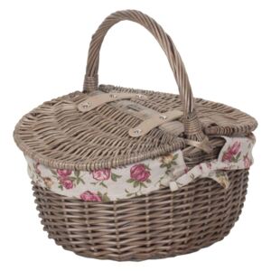 Willow Premium Small Antique Wash Oval Picnic Basket Garden Rose Lining