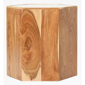Marble And Acacia Side Table - natural/white