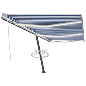 VidaXL Manual Retractable Awning with LED 600x350 cm Blue and White