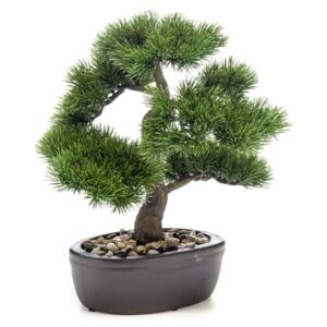 Emerald Artificial Pinus Bonsai on Brown Plate 32 cm