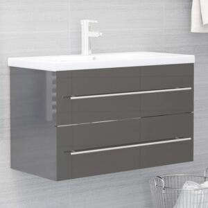 VidaXL Sink Cabinet High Gloss Grey 80x38.5x48 cm Chipboard