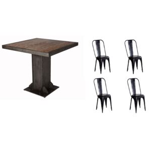Urban Industrial Square Dining Table with Metal Black Chairs