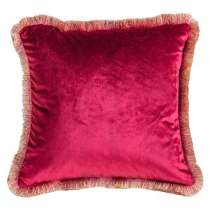 Misha Fringed Velvet Cushion in Scarlet
