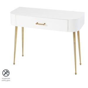 Mason White Glass Console Table – Brushed Gold Legs