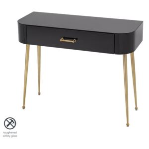 Mason Black Glass Console Table – Brushed Gold Legs