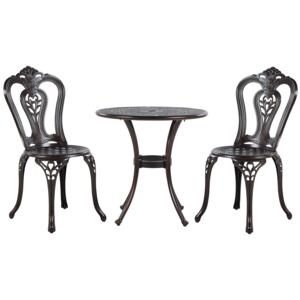 Bistro Set Brown Aluminium Garden Outdoor 2 Seater Table ø 65 cm 2 Chairs Vintage Beliani