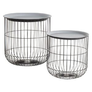 Lila Round Cage Side Tables in Black, Set of Two