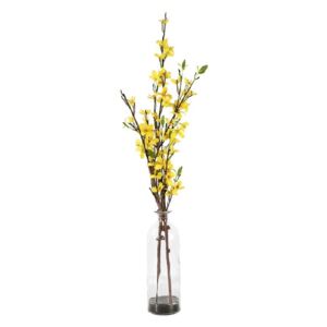 Faux Yellow Forsythia in Glass Bottle, Large