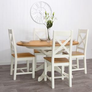 Hampshire Ivory Painted Oak Round Pedestal Extending Dining Table