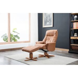 Fergus Swivel Recliner Chair & Footstool - Plush Tan