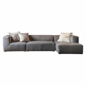 Russi Leather 4 Seater Corner Chaise Sofa - Grey
