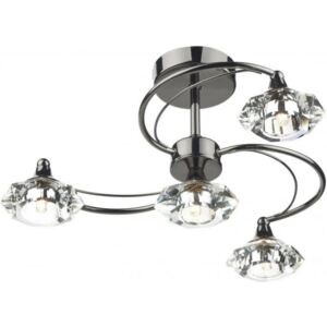 Dar Lighting LUT0467 Luther 4 Light Semi Flush Complete With Crystal Glass Black Chrome