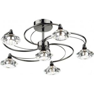 Dar Lighting LUT0667 Luther 6 Light Semi Flush Complete With Crystal Glass Black Chrome