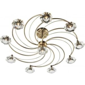 Dar Lighting LUT2375 Luther 10 Light Semi Flush Complete With Crystal Glass Antique Brass