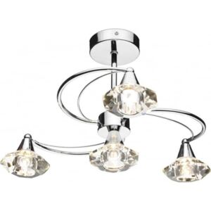 Dar Lighting LUT0450 Luther 4 Light Semi Flush Complete With Crystal Glass Polished Chrome