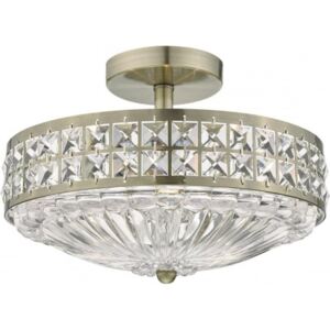 Dar Lighting OLO5375 Olona 3 Light Light Semi Flush Antique Brass Crystal Beads And Glass Diffuser